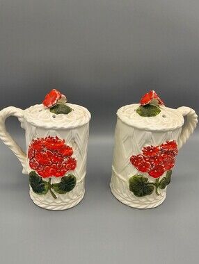 Vintage Napcoware Japan Ceramic Salt and Pepper Shakers with Red Floral Design